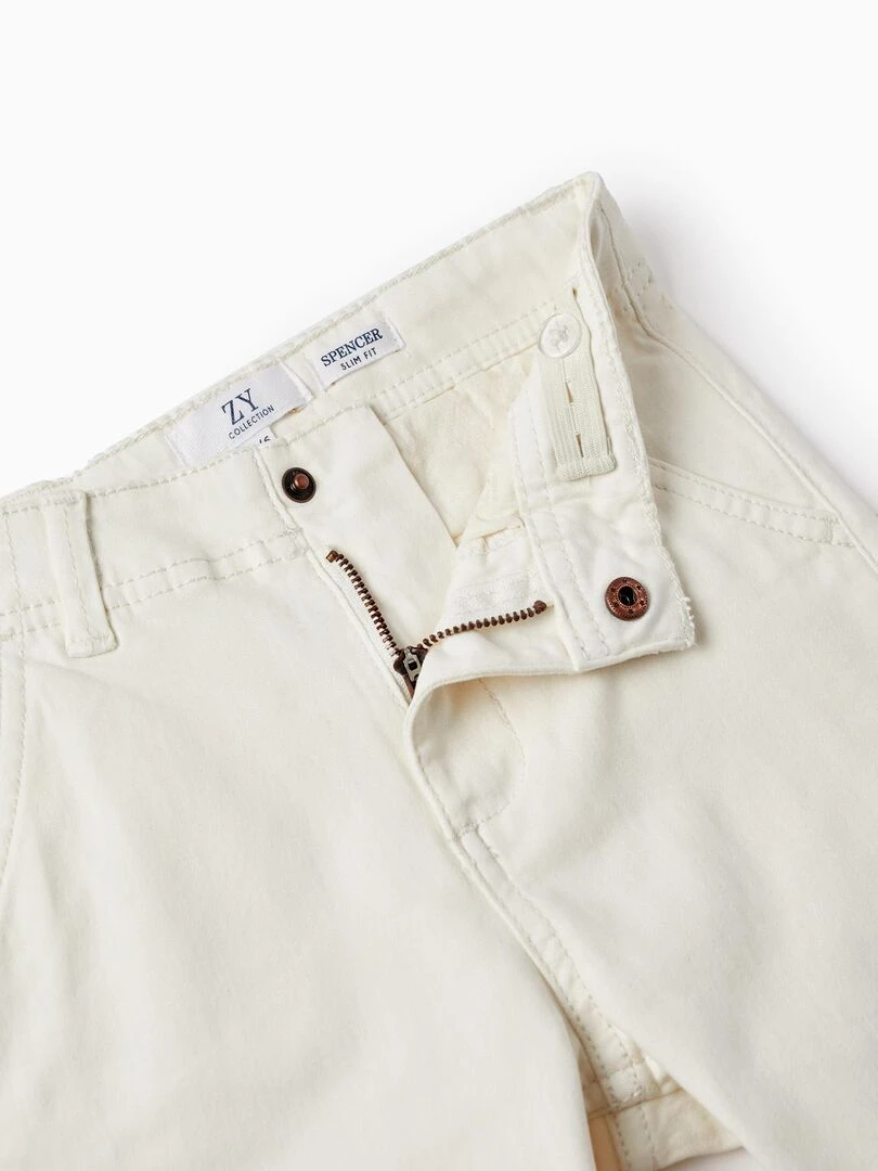 Pantalon Chino en Sergé de Coton pour Garçon 'Slim Fit'  BROTHERS&SISTERS   Blanc