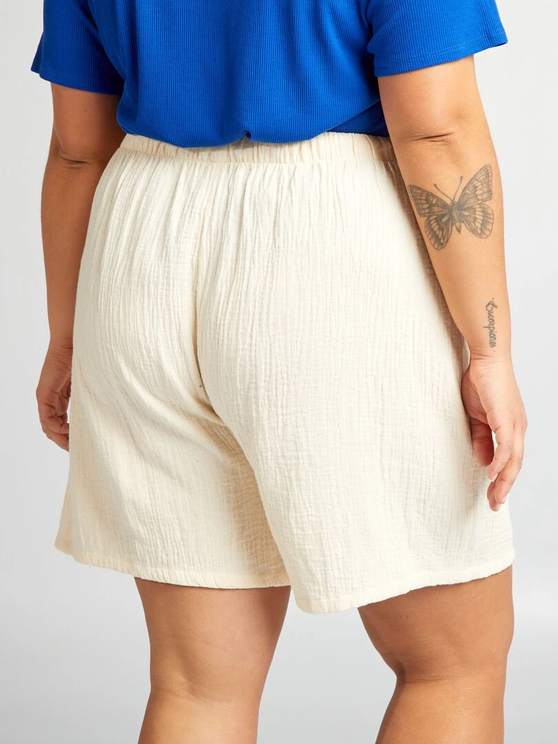 Short droit en gaze de coton   Beige