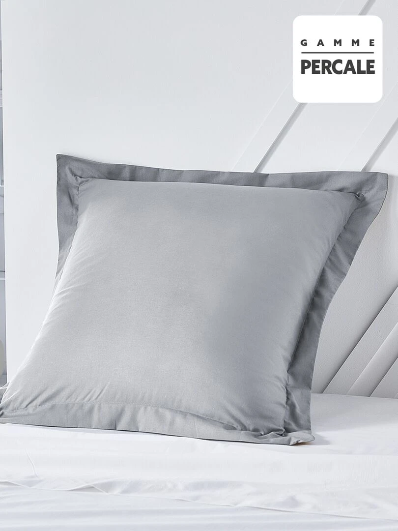 Taie d'oreiller uni en percale de coton Gris