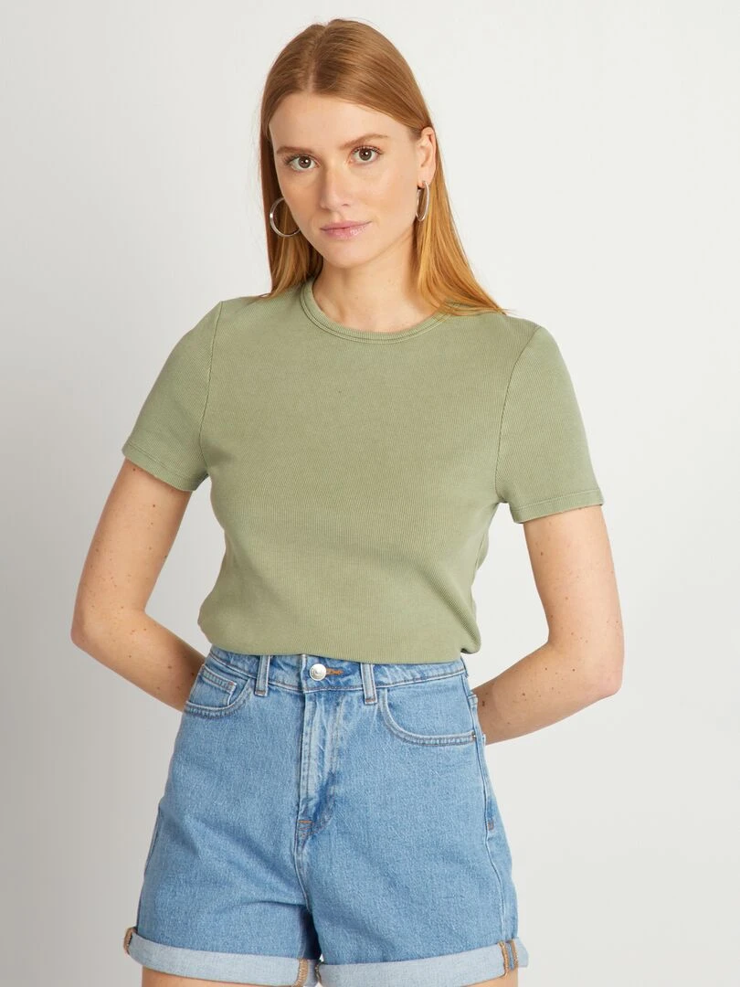 T shirt côtelé Kaki