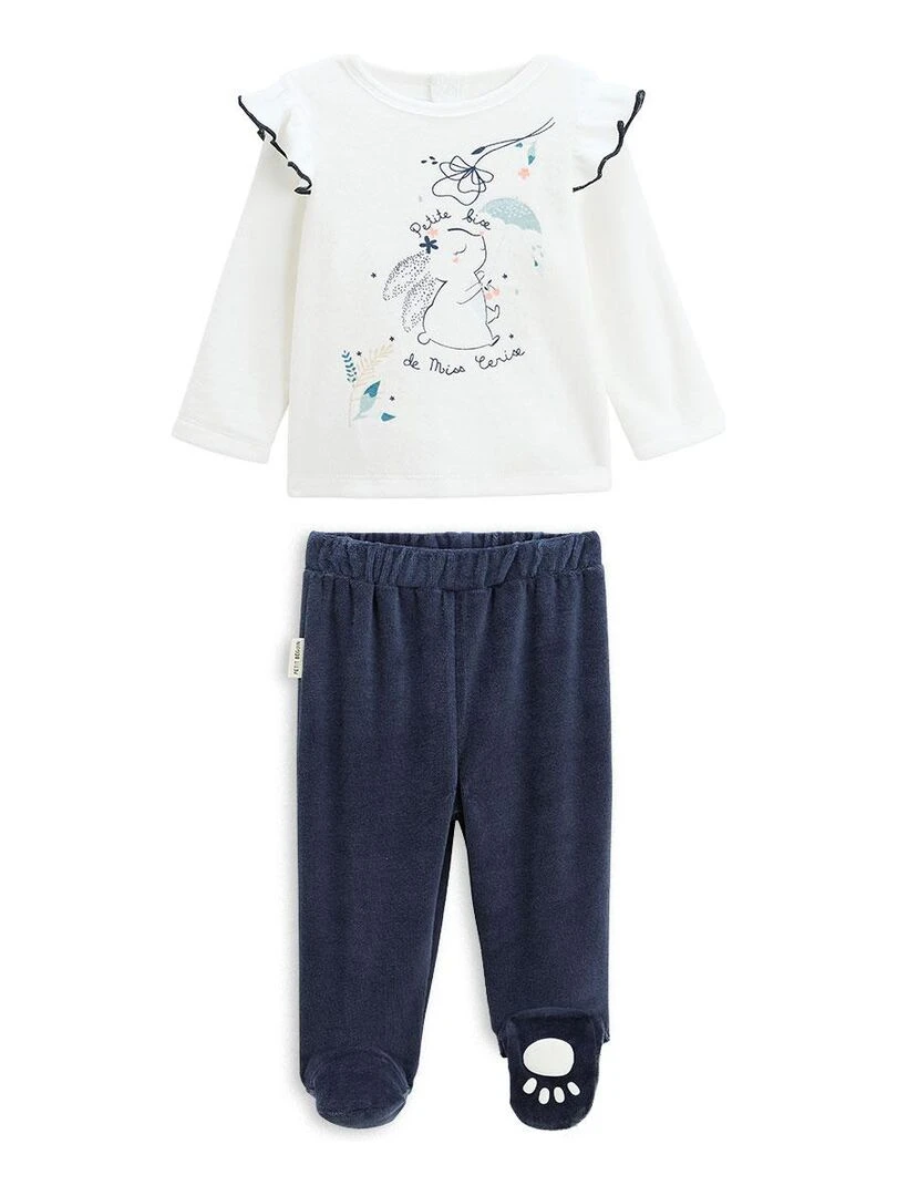 Pyjama bébé 2 pièces en velours Misscerise Bleu