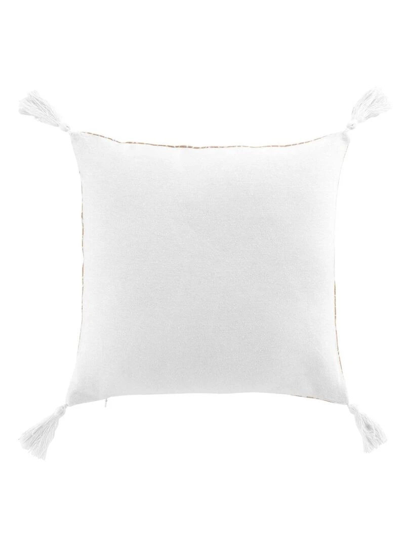 Coussin déhoussable en jute imprimé feuilles Blanc