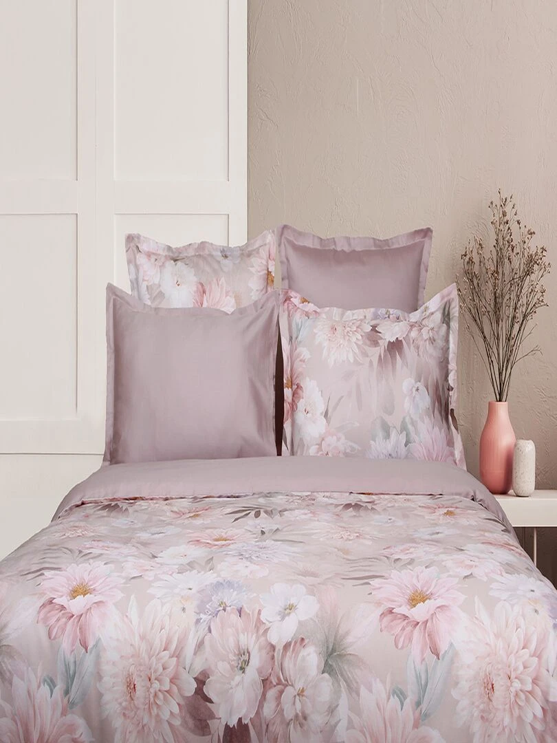 Parure housse de couette 240x220 cm+2 TO 63x63 cm satin de coton Gris Rose clair