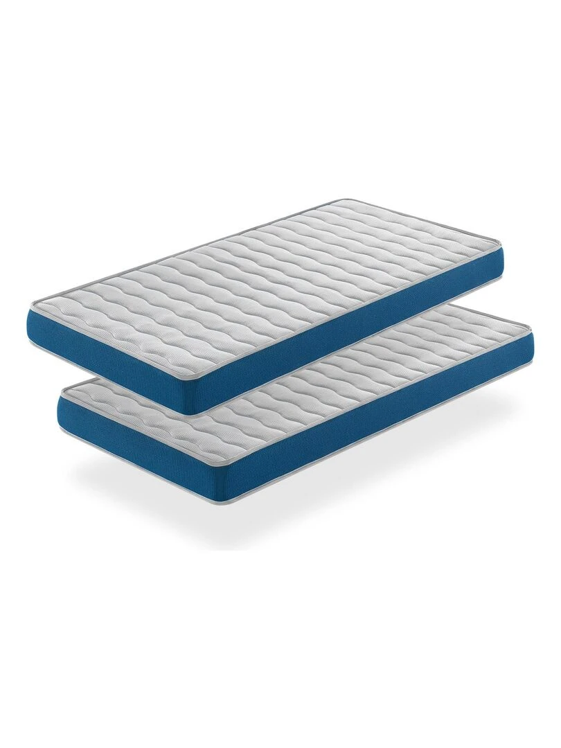 LOT X2 Matelas en mousse respirante ONIX Epaisseur 14 CM Ergonomique et adaptable Bleu