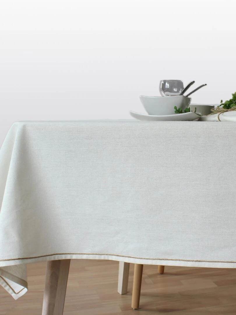 Nappe unie avec feston en jute   Ecru