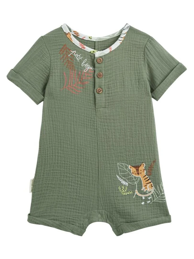 Combishort bébé en gaze de coton Dumbea Kaki