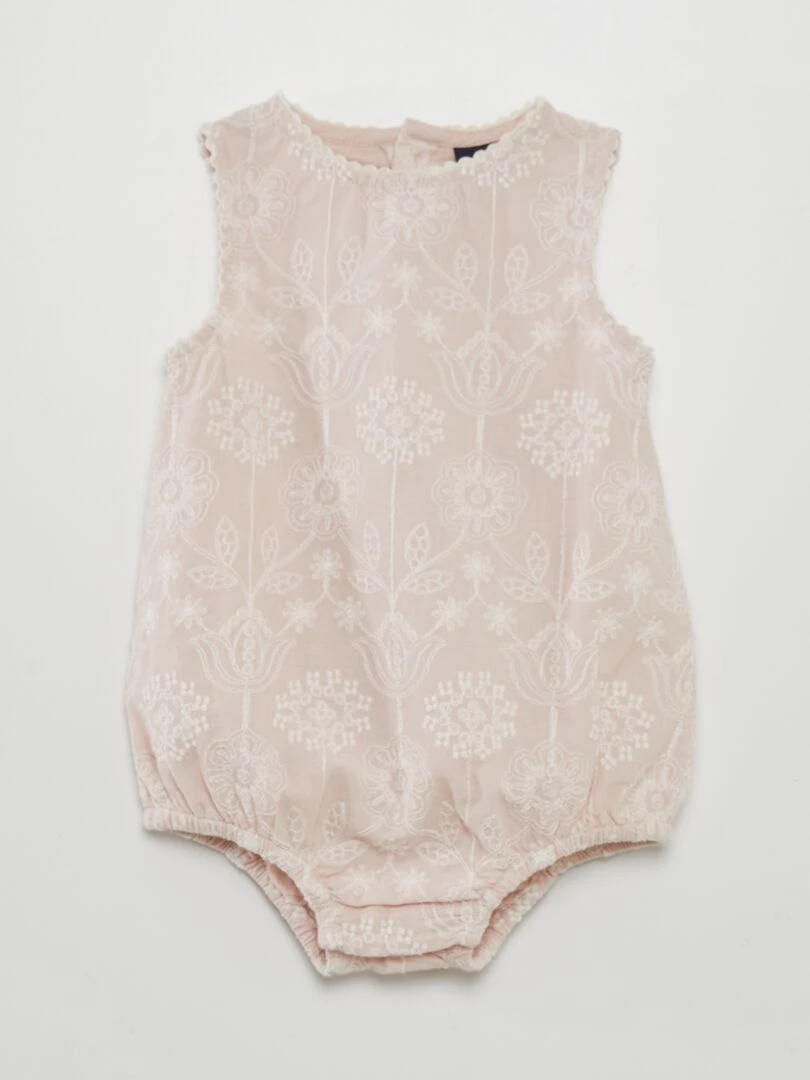 Ensemble bob + barboteuse brodée Rose pâle