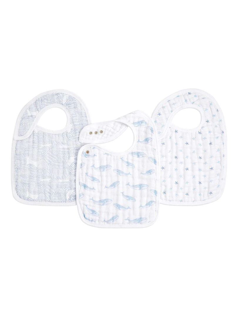 Lot de 3 bavoirs à pression en coton bio oceanic Bleu