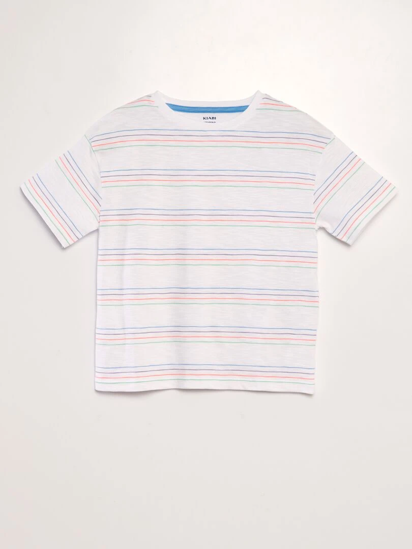 T shirt à rayures colorées Blanc multicolore