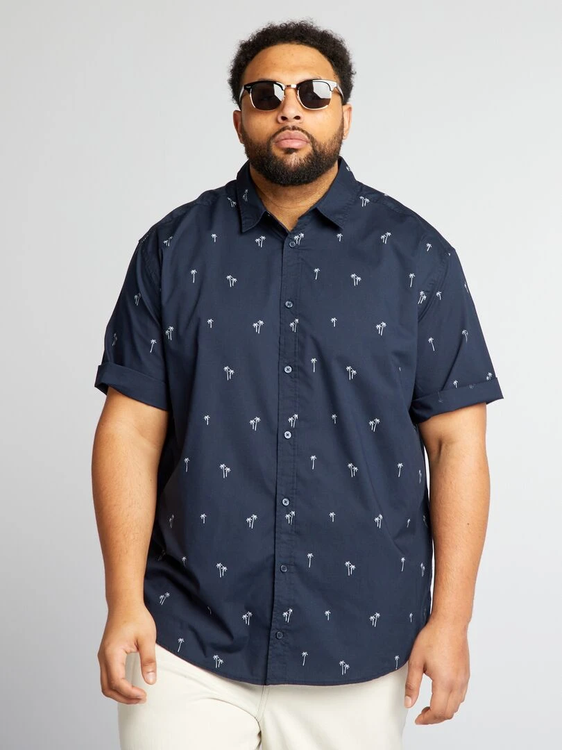 Chemise manches courtes à motif   Bleu