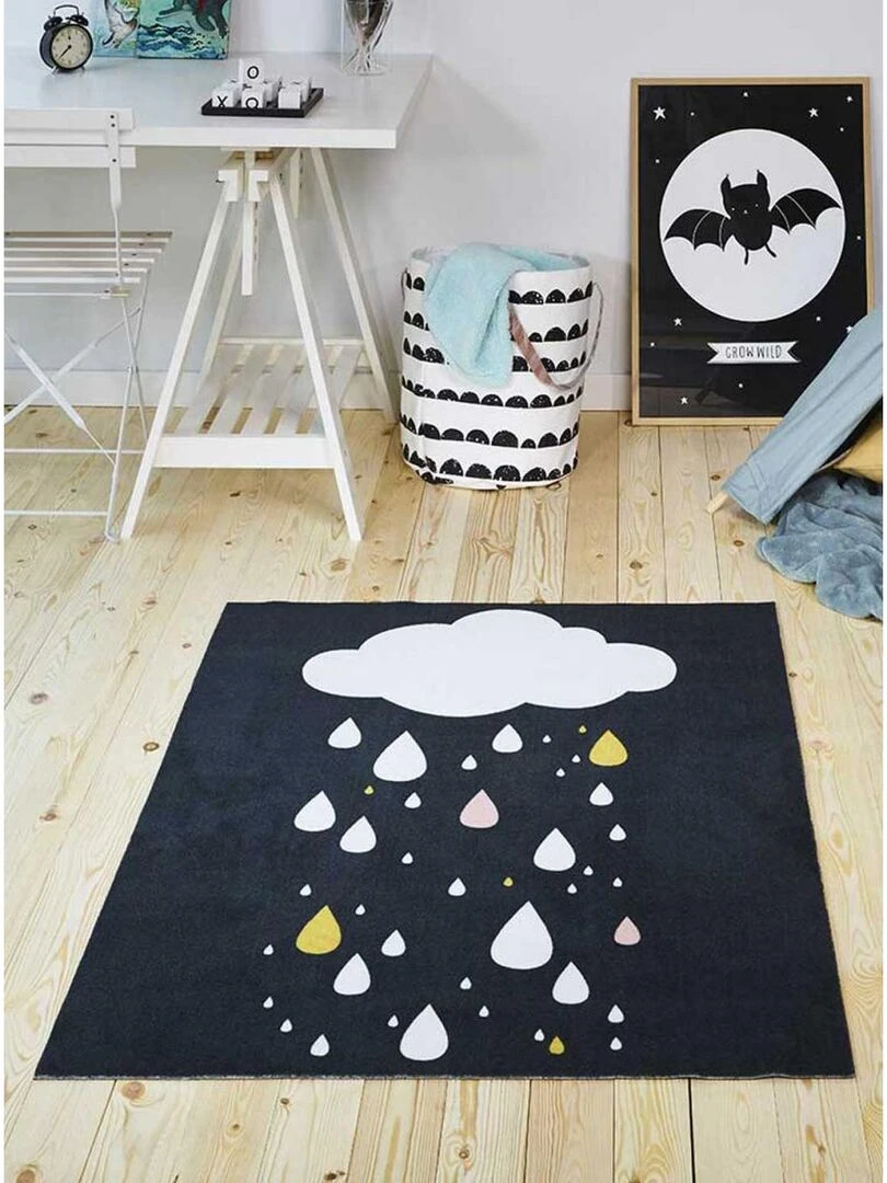 Tapis enfant RAINDROPS BLACK MD Noir 95x125 Fait en Europe en nylon   Noir