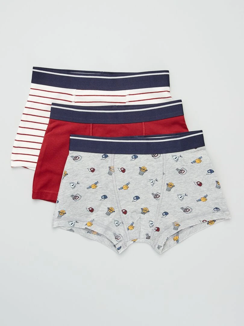 Lot de 3 boxers Gris/blanc/rouge