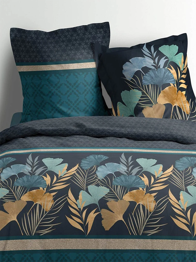 Housse de couette 220x240 + 2 taies Blondy coton percale 78 fils Bleu