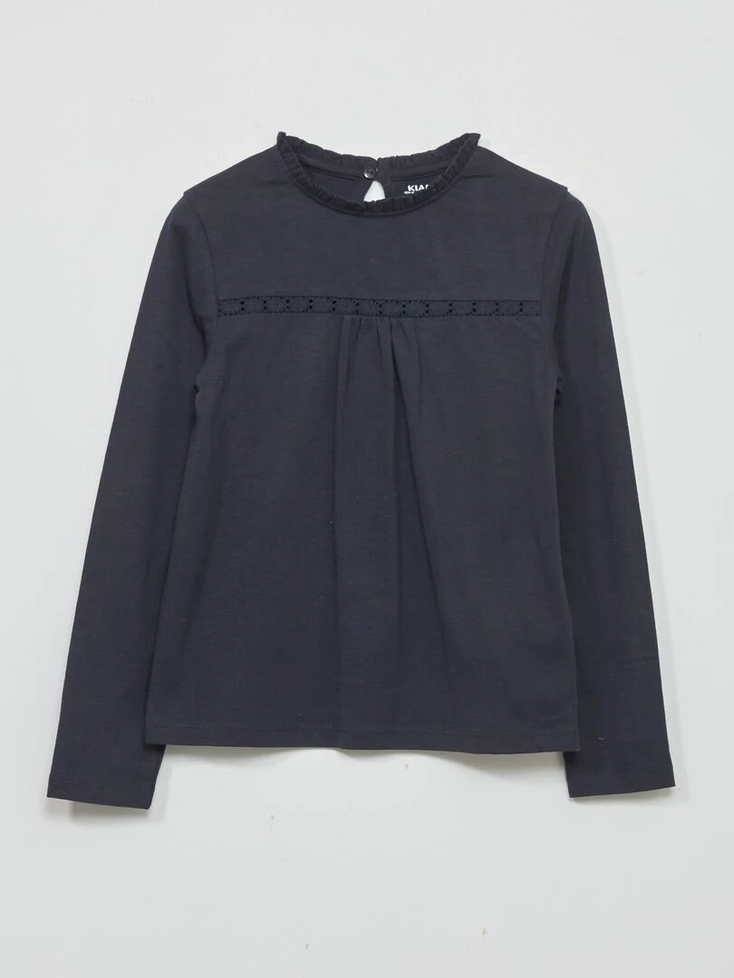 T shirt à manches avec dentelle bleu marine