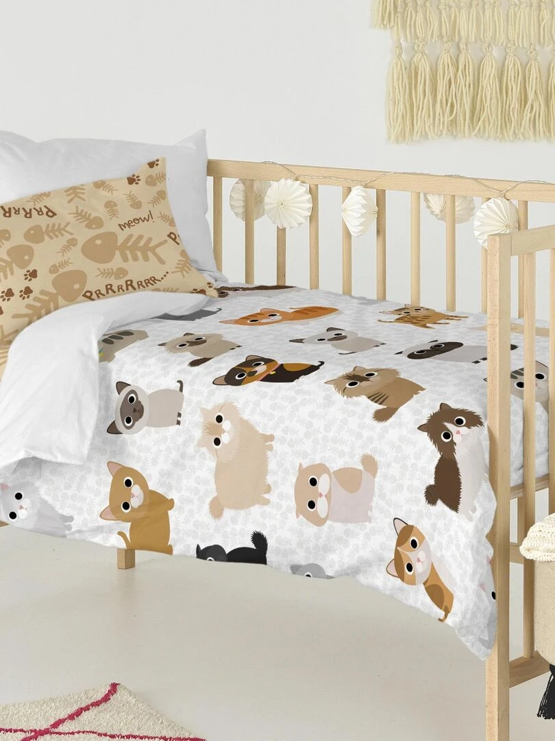 Parure housse de couette 2 pièces Cats "Happyfriday"   Blanc