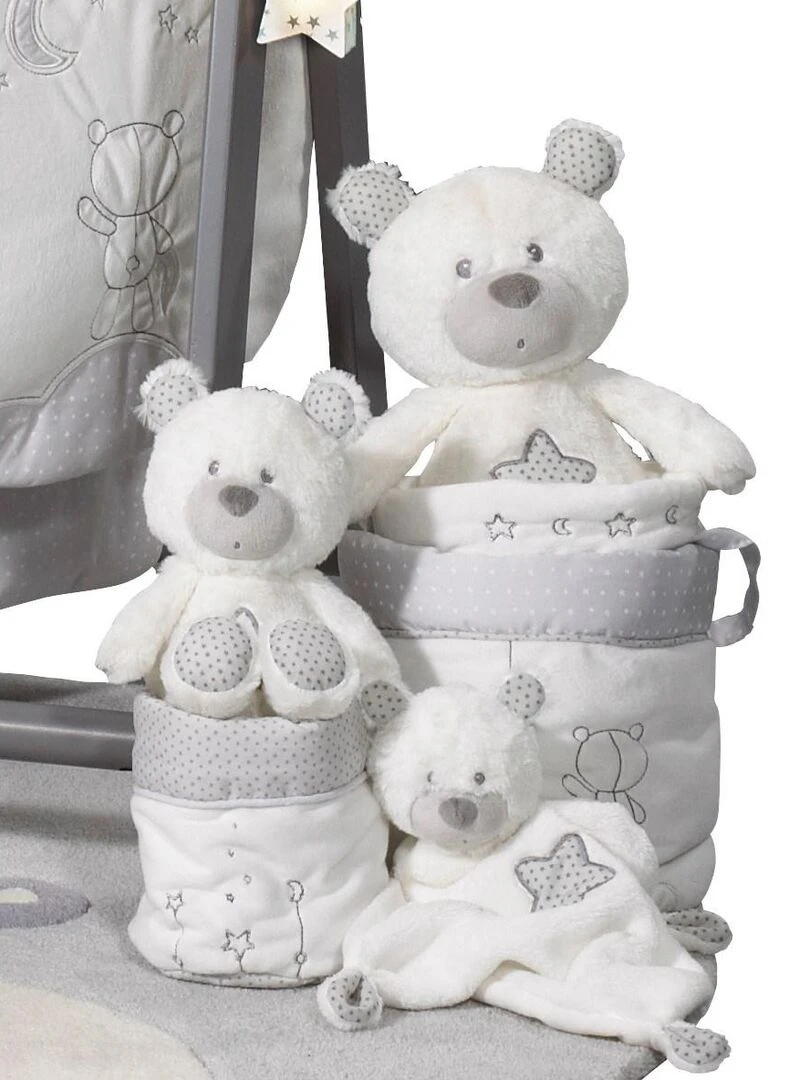 Doudou mouchoir Ours en velours blanc   SAUTHON   Blanc