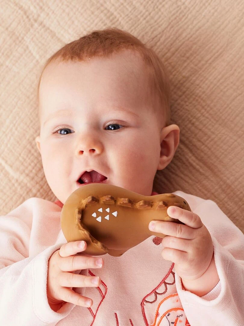 Jouet de bain dinosaure avec hochet en caoutchouc naturel  ocre   Noukie's   Jaune