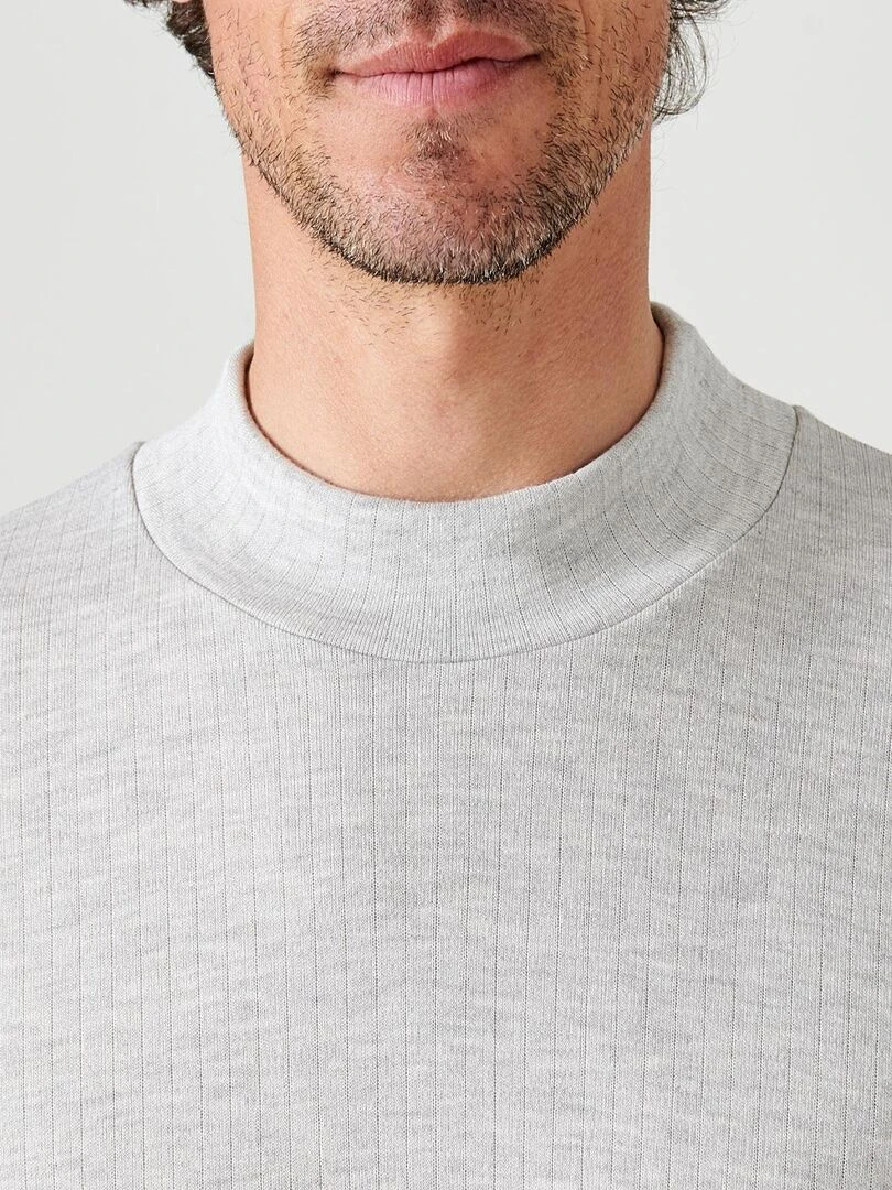 T shirt côtes molletonnées  col montant Thermolactyl   Damart   Gris chiné