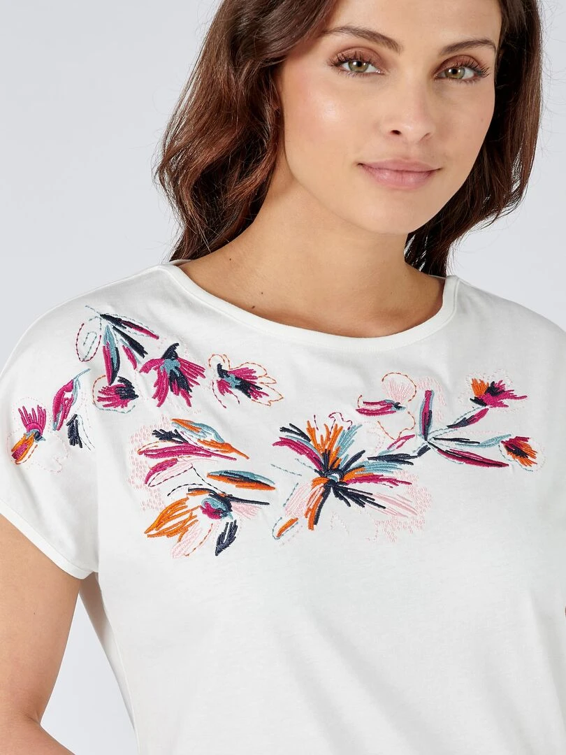 Tee shirt brodé coton biologique Damart Blanc