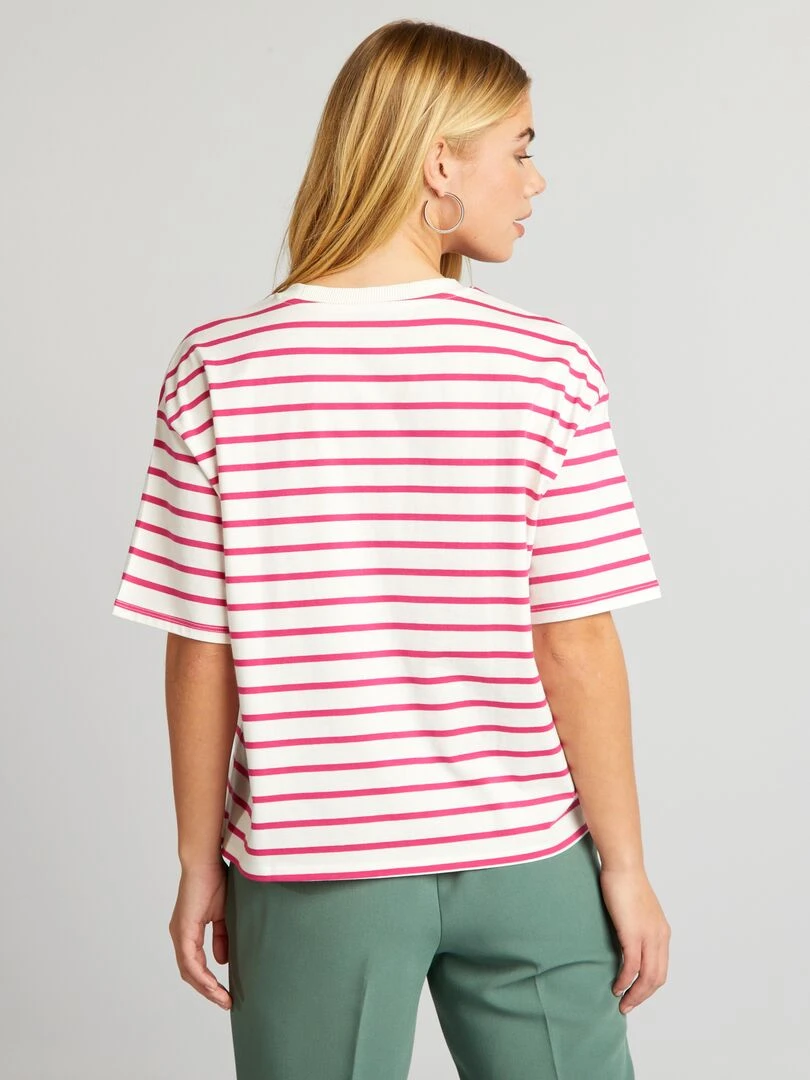 T shirt en maille jersey   Tough Cotton™   Rose/blanc