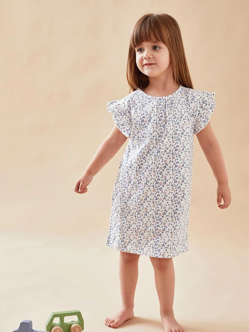 Robe de nuit fleurie en jersey écru/bleu Noukie's Bleu