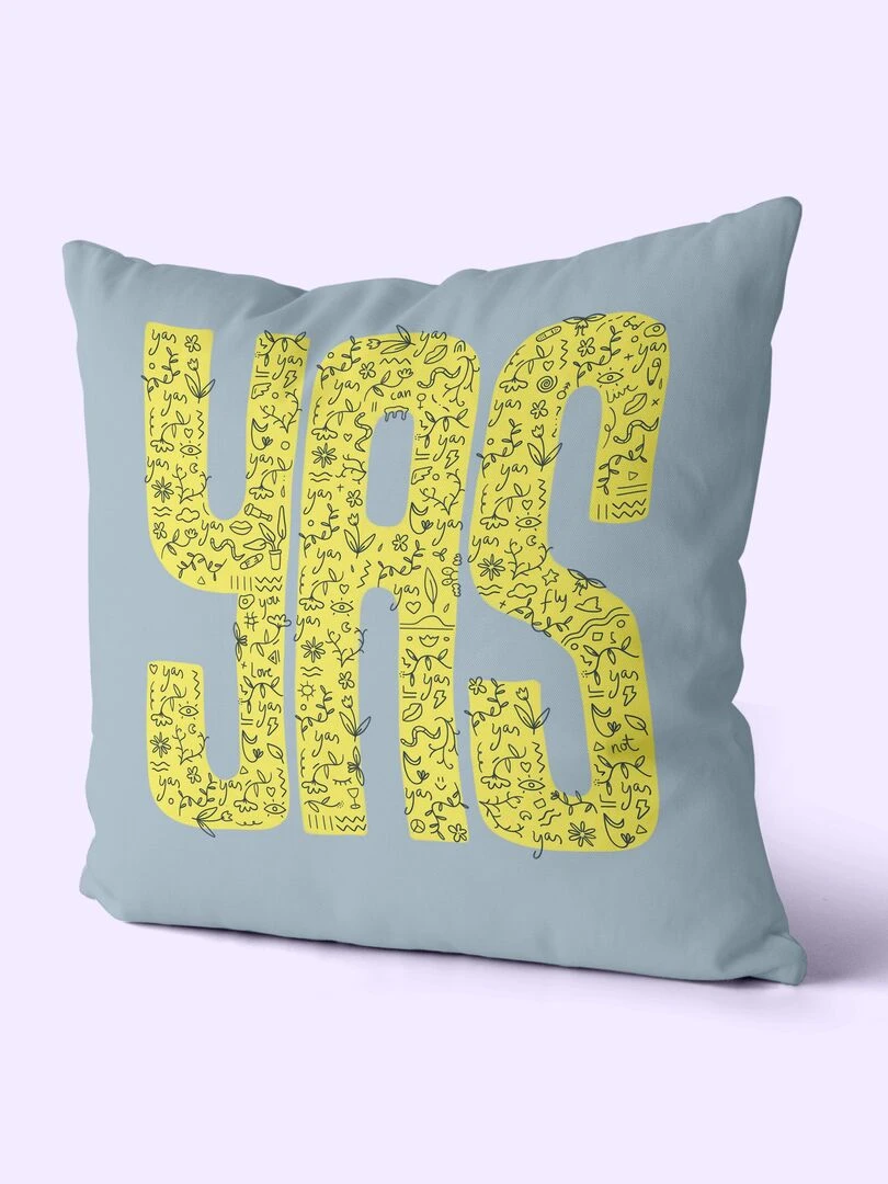 Housse de coussin décoratif Yas "Happyfriday"   Blanc
