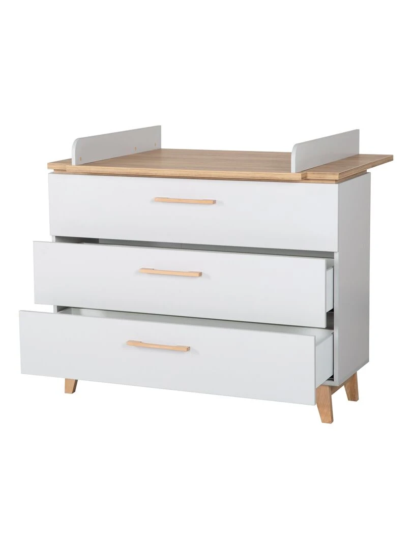 ROBA Commode à Langer "Caro" – avec Plan à Langer Amovible – 3 Tiroirs – gris clair/ chêne doré   Gris Marron
