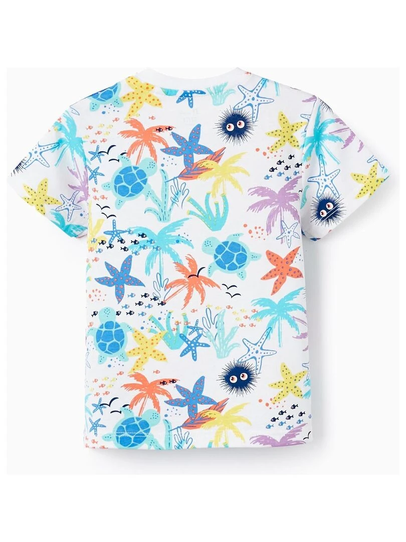 T Shirt En Coton Avec Motif Pour Bébé Garçon 'Mer & Palmiers' manches courtes AUSTRALIAN SURFING Blanc