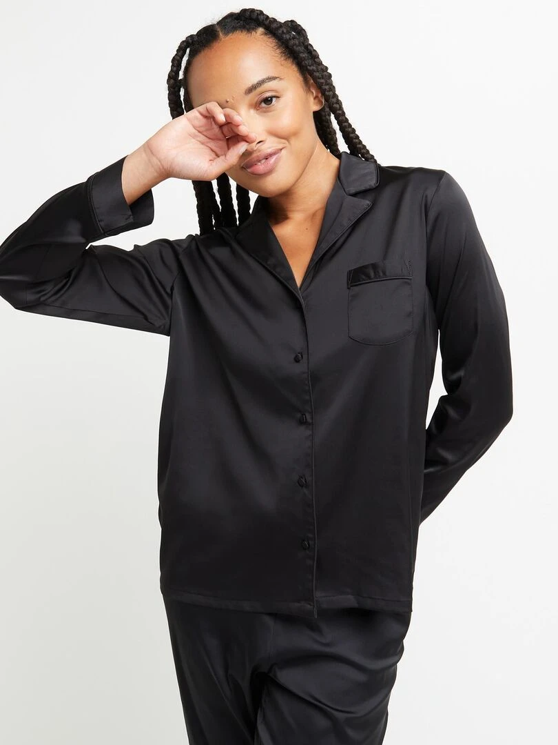 Veste satin Chimene RougeGorge Lingerie Noir