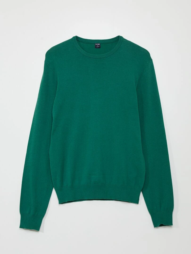 Pull uni à col rond Vert
