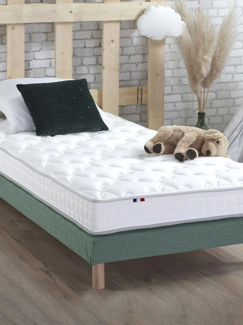 Ensemble Matelas Mousse Haute Résilience ESSENCE + Latex 3 zones +Sommier Sommier Vert Blanc Vert
