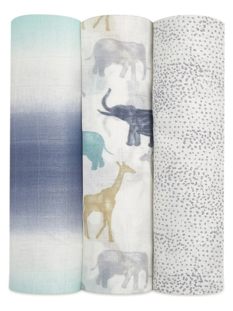 Lot de 3 maxi langes en bambou Silky Soft Expedition (120 x 120 cm) Bleu