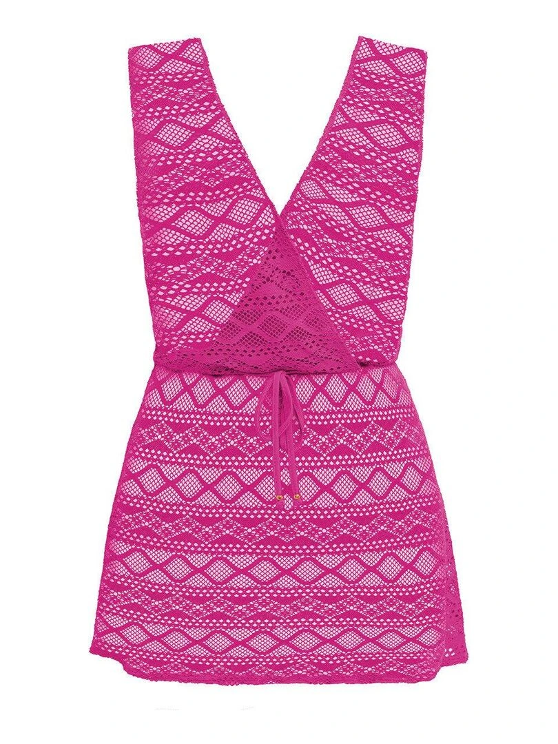 Robe de plage ajourée maille crochet Sundance   Rose