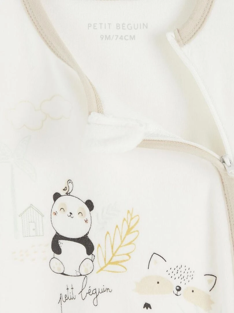 Pyjama bébé en velours ouverture zippée Mini Panda   Ecru