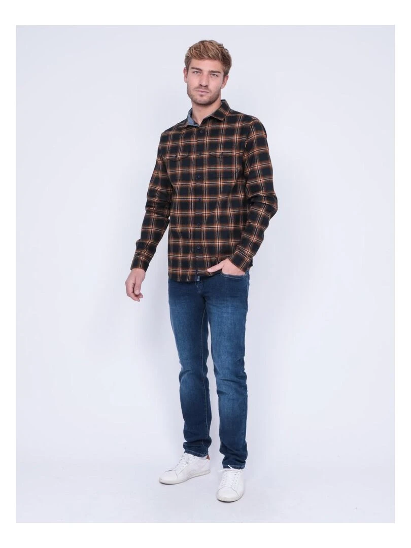 Chemise manches longues carreaux TORIKO   Bleu marine