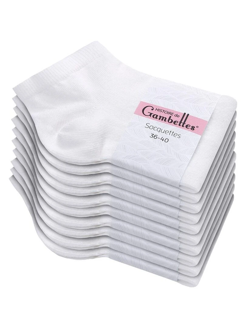 Socquettes Coton Prémium Lot 10 Paires Fabrication UE Blanc