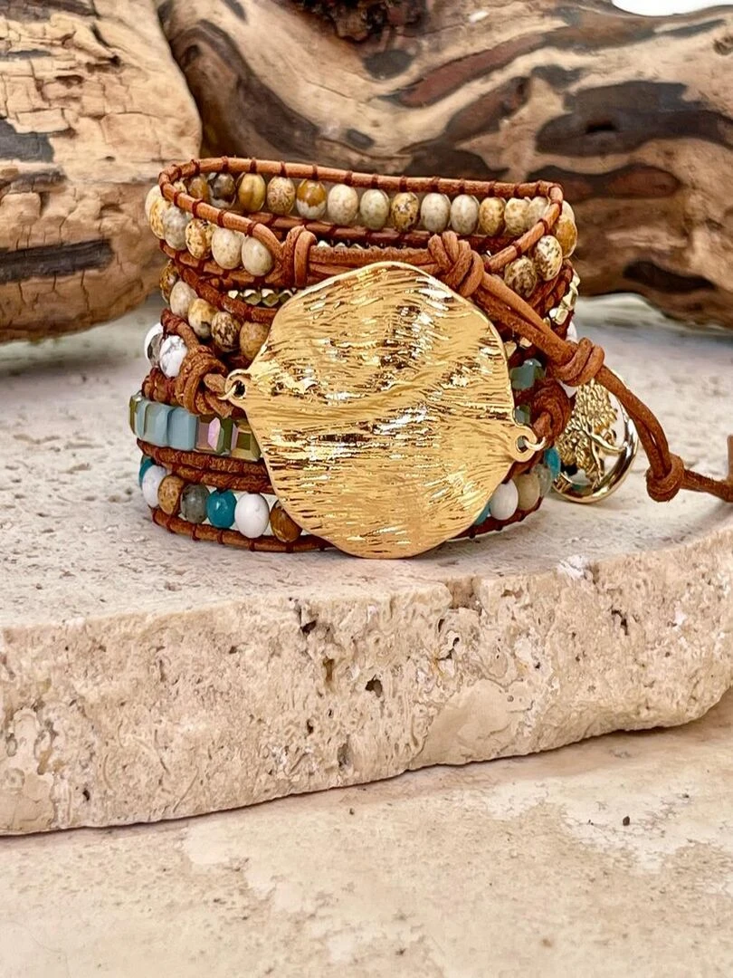 Bracelet Boho amour en plaqué or Marron