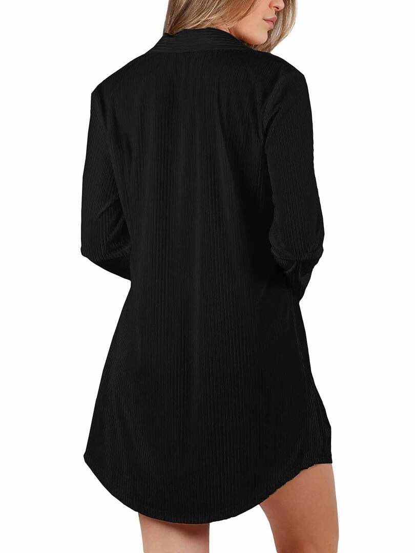 Chemise de nuit manches longues Elegant Stripes Noir