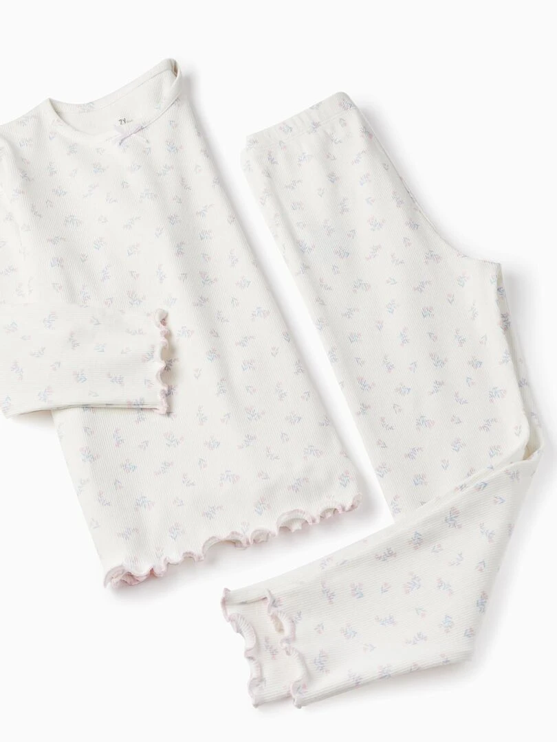 Pyjama côtelé avec motif floral pour fille manches longues ESSENTIALS LINE   Blanc