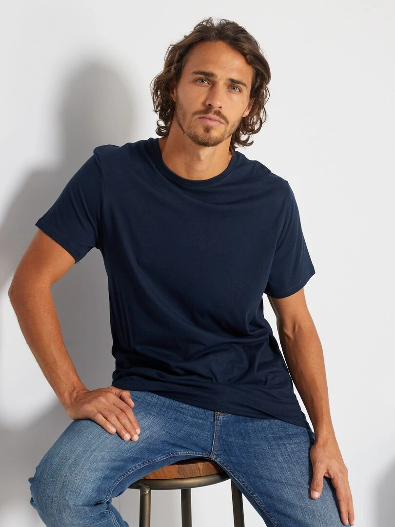 T shirt droit en jersey uni   Bleu marine