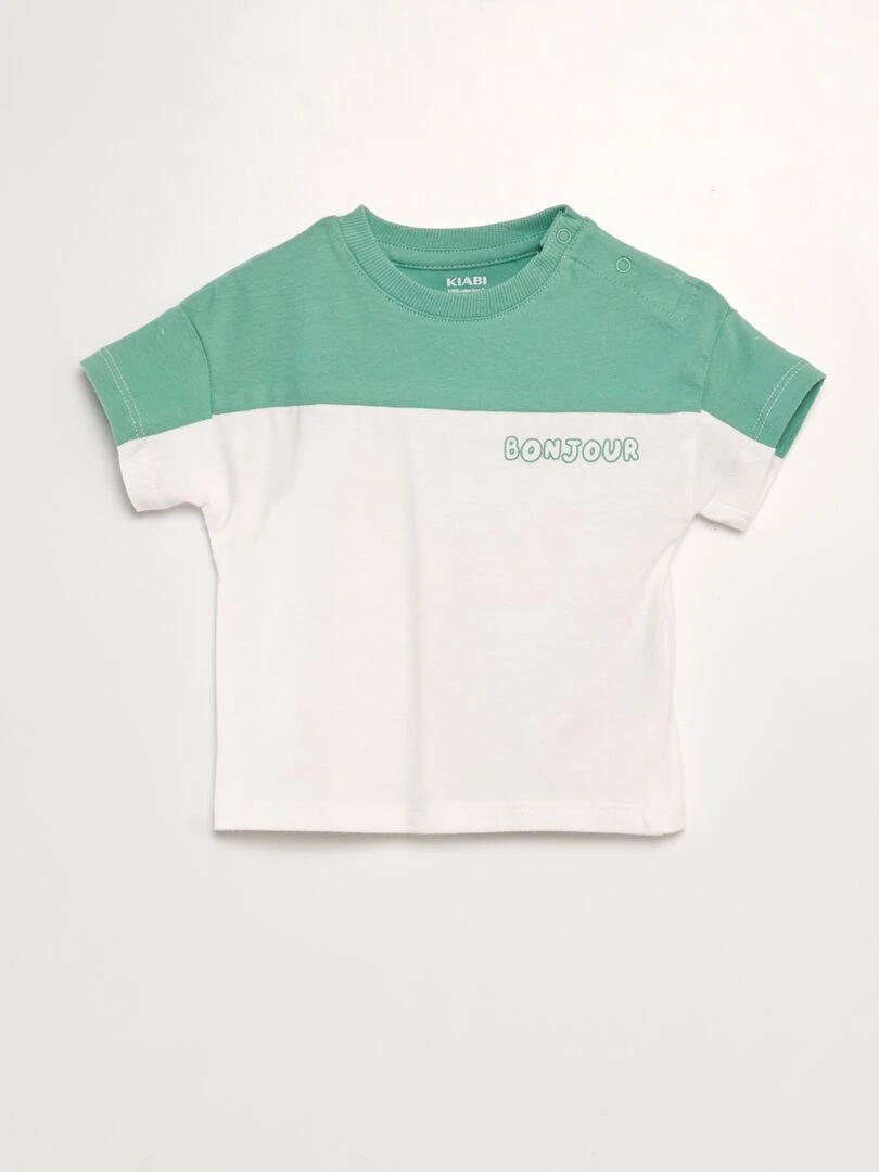 T shirt color block à col rond Vert/blanc