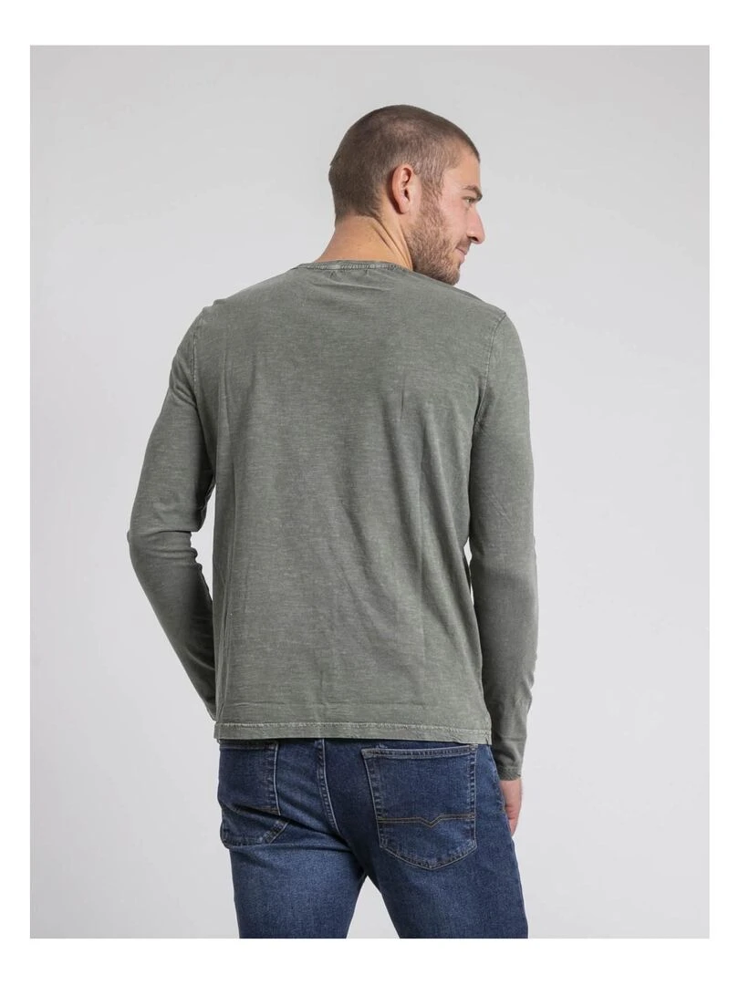 T shirt manches longues col rond pur coton JABITAL Kaki