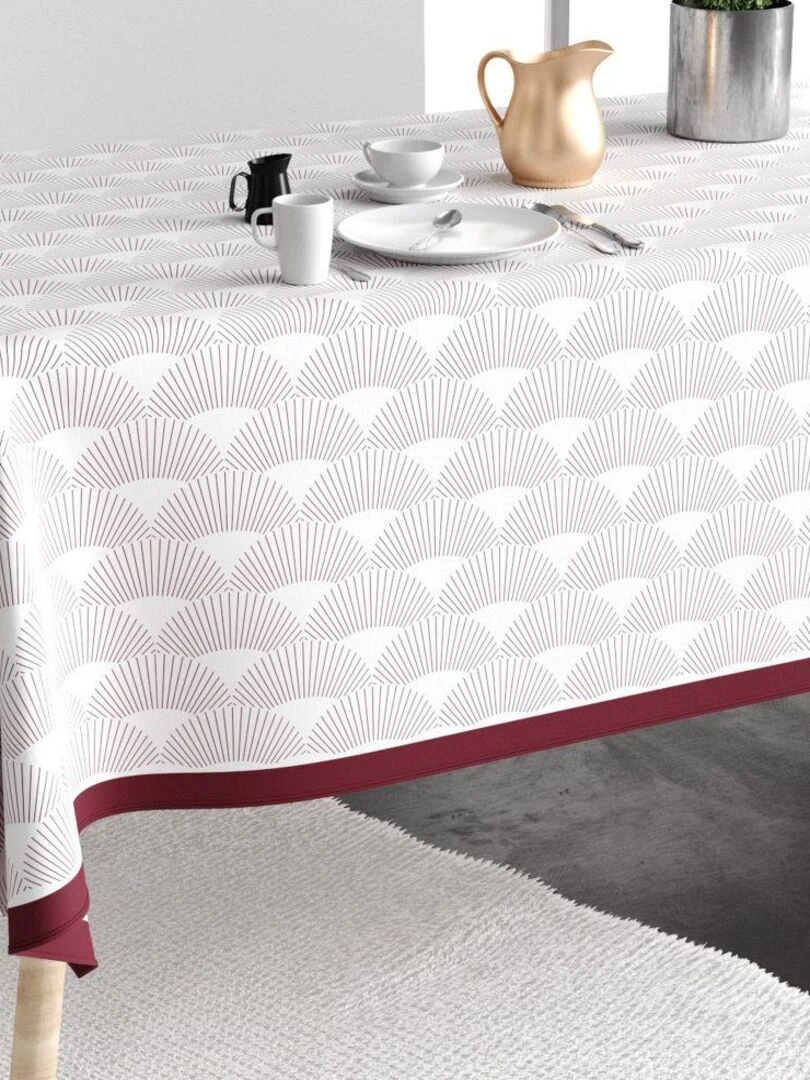 Nappe rectangulaire anti tache en Coton Eclat Prune Blanc