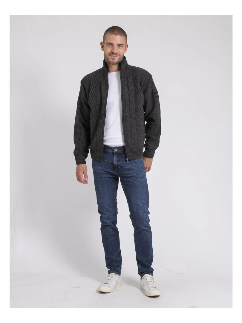 Gilet zippé col montant pur coton LITRITON   gris anthracite