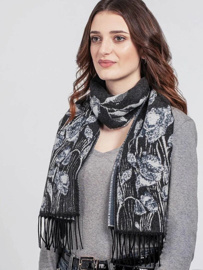 Echarpe Floraison   Fabriqué en France   Gris