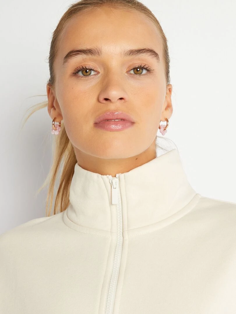 Sweat à col zippé   Beige/rouge