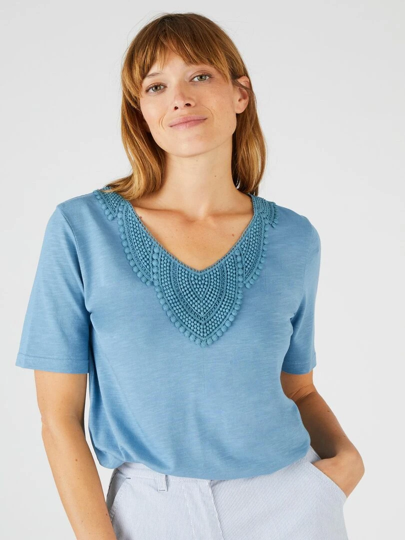Tee shirt mélange coton biologique Damart Bleu