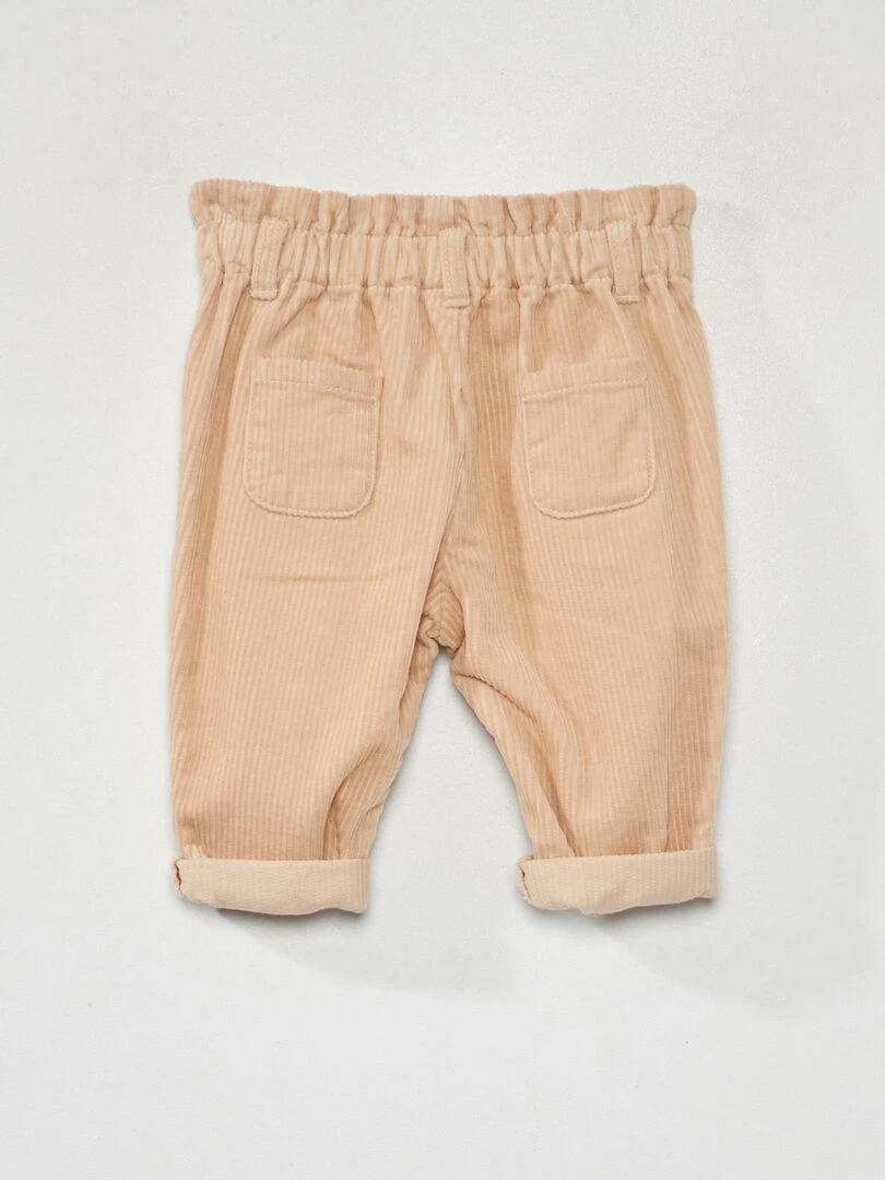 Pantalon paperbag en velours côtelé Beige