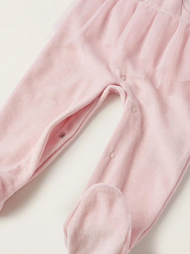 Grenouillère en velours avec tulle et paillettes pour bébé fille 'Fée'  BOUQUETS DES MIMOSAS   Rose clair