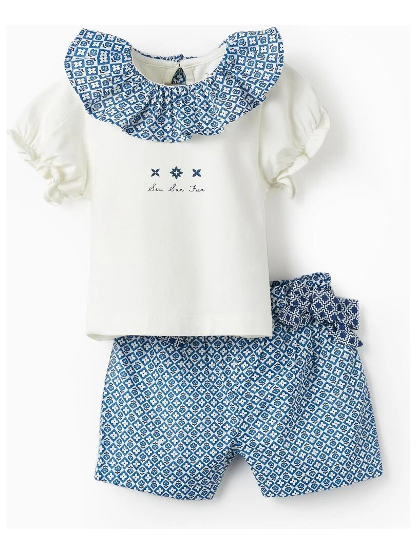 T Shirt + Short avec Nœuds pour Bébé Fille ATLANTIC COMPANY Beige clair